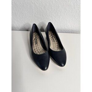 Walking Cradles Heidi, Women's Pump Block Heel-Blue Leather, Size 8.5WW NEW